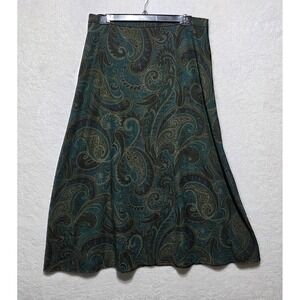 K Studio Collection Teal Paisley Maxi Skirt Size 14 Elastic Boho A-Line Lined